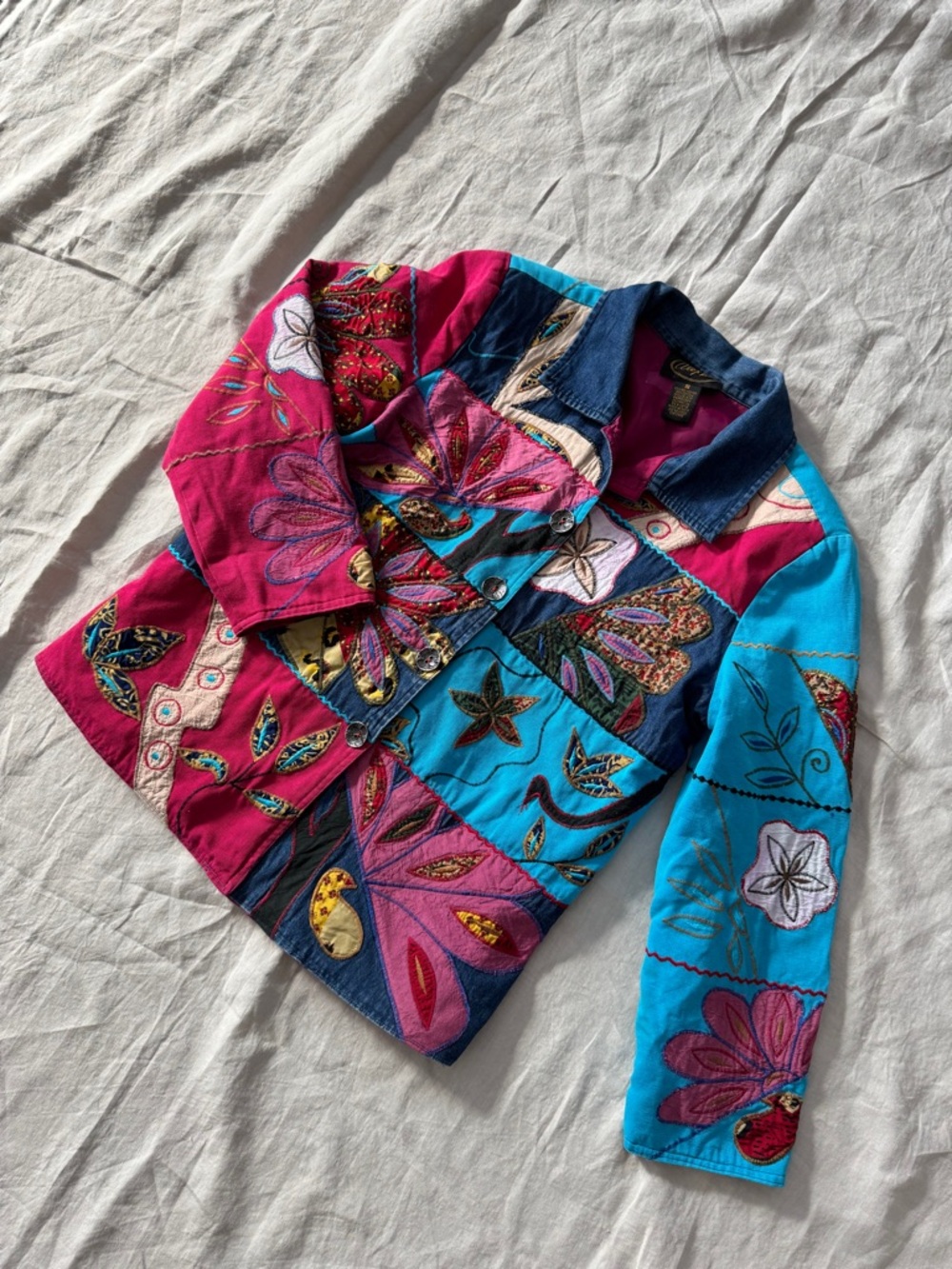 Vintage patchwork embroidered mixed media Jacket small - Picture 7 of 17
